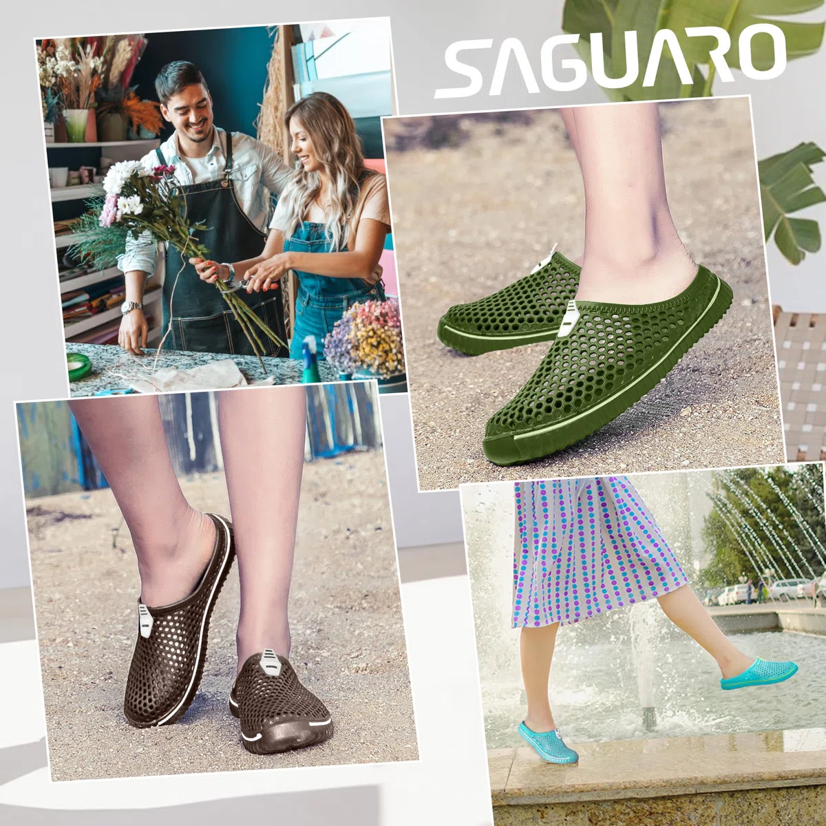 SAGUARO Clogs Herren Gartenschuhe Damen Atmungsaktiv Gr.36-45 | Sommer, Rutschfest, Hausschuhe, Badeschuhe, Beach Slipper, Leicht