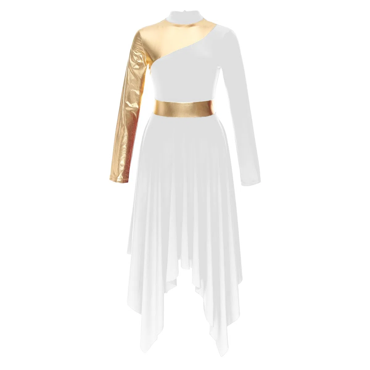 inlzdz Tanzkleid Damen Eiskunstlauf-Kleid Langarm Asymmetrischer Saum Kleider Ballettkleid Ballettkleidung Turnanzug Tanzkostüm für Abschlussball