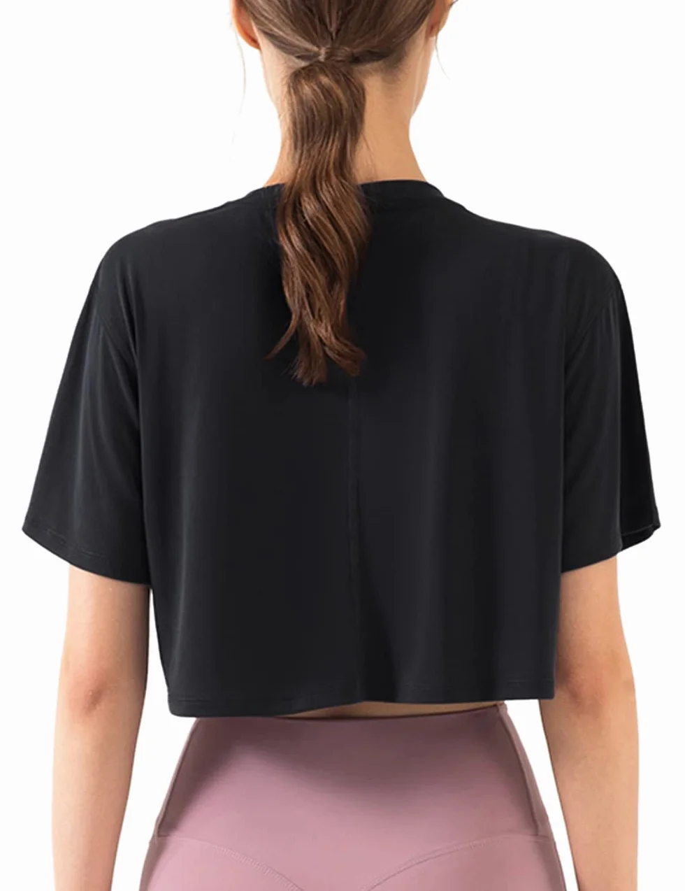 Damen Fitness Trainieren Crop-Tops Kurzarm Yoga T-Shirts Sportlich Betrieb Sport-Shirts