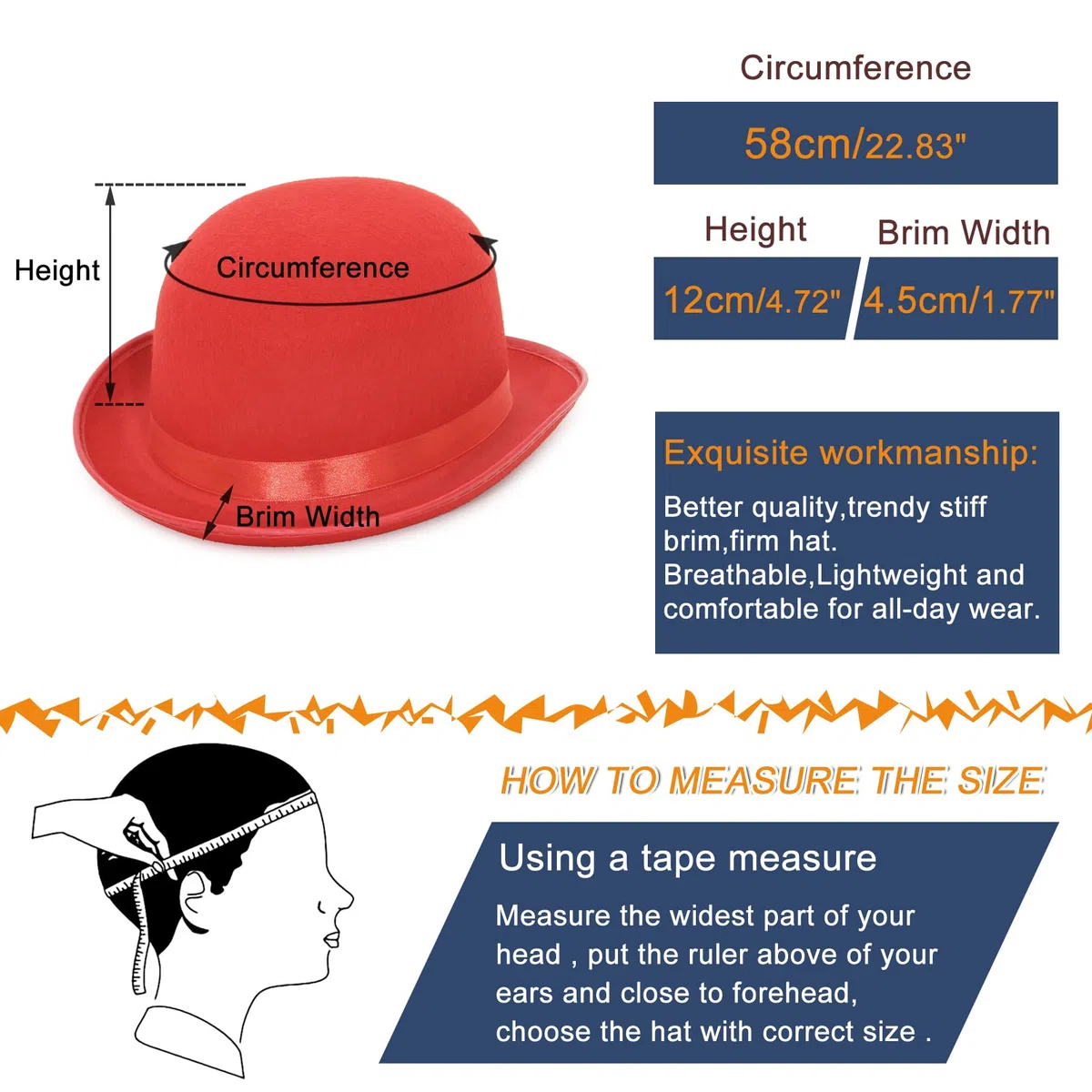 EOZY Herren Damen Melone Bowler Hut Herbst Reiterhut Filzhut Erwachsenenhut Fedora Partyhut Fasching Karneval Kappenhöhe 12cm Rot