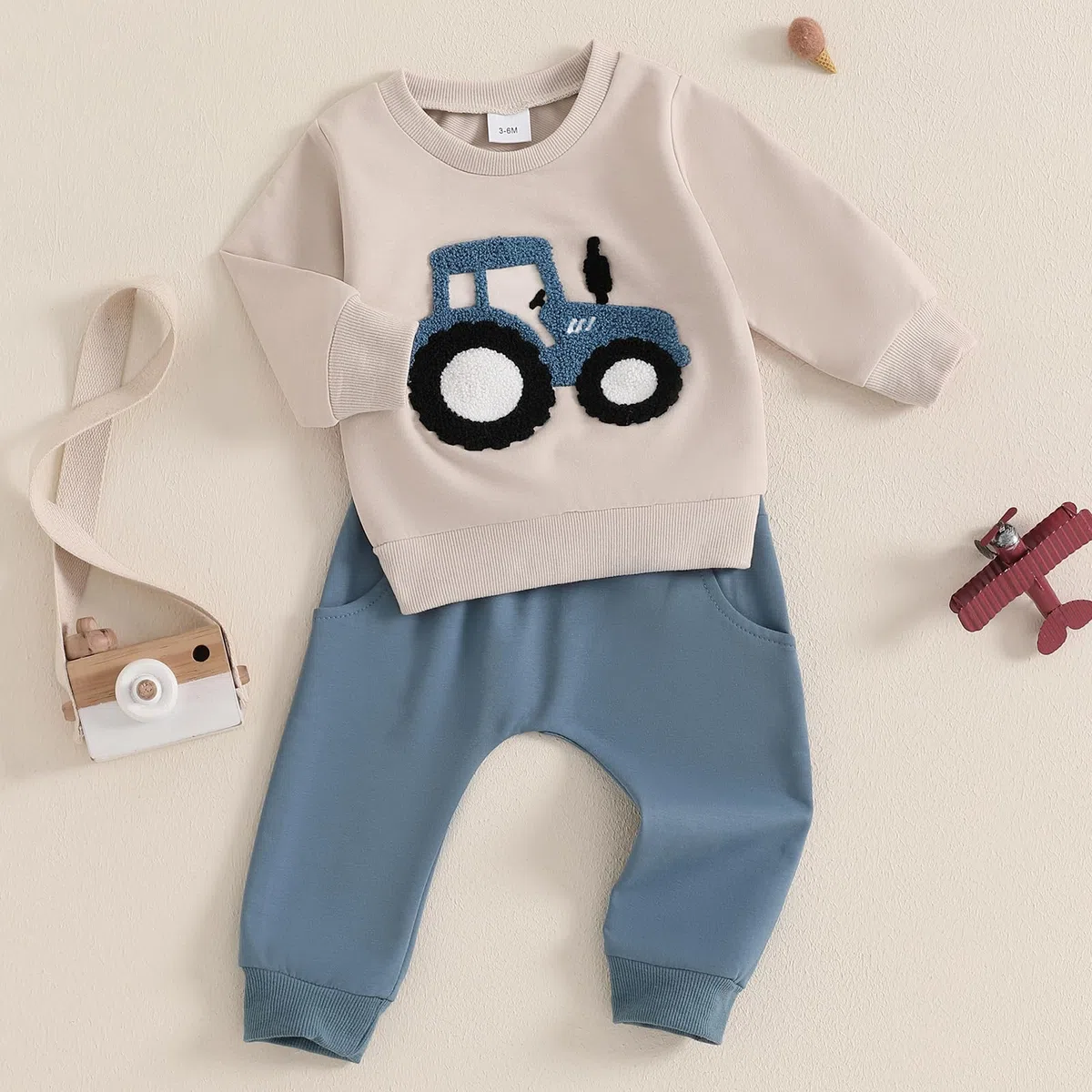 Yassiglia Baby Jungen Weiche Bekleidungssets Kleinkind Niedliches Zweiteiler Outfit Langarm Traktor Druck Sweatshirt und Hose Set Herbst Winter Jogginganzug
