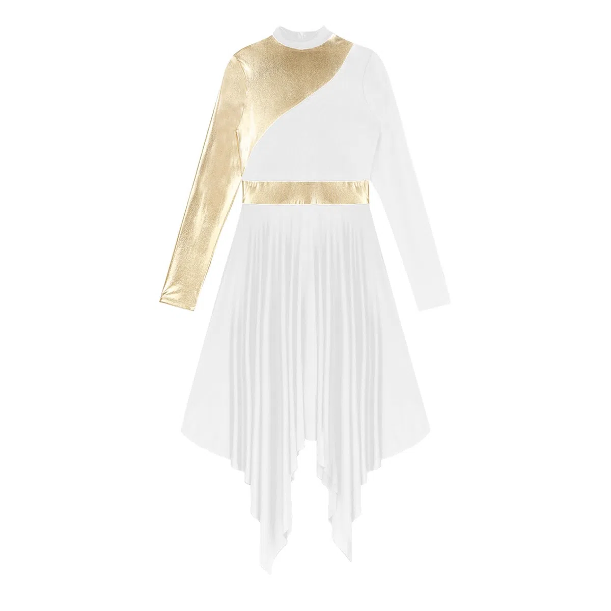 inlzdz Tanzkleid Damen Eiskunstlauf-Kleid Langarm Asymmetrischer Saum Kleider Ballettkleid Ballettkleidung Turnanzug Tanzkostüm für Abschlussball