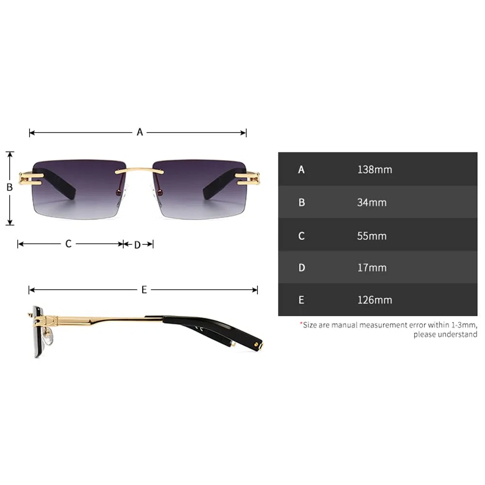 Randlose Herren-Sonnenbrille mit Verlaufslinsen, Retro-Rechteck-Sonnenbrille für Männer und Frauen, rahmenlose Brille, modisches Markendesign