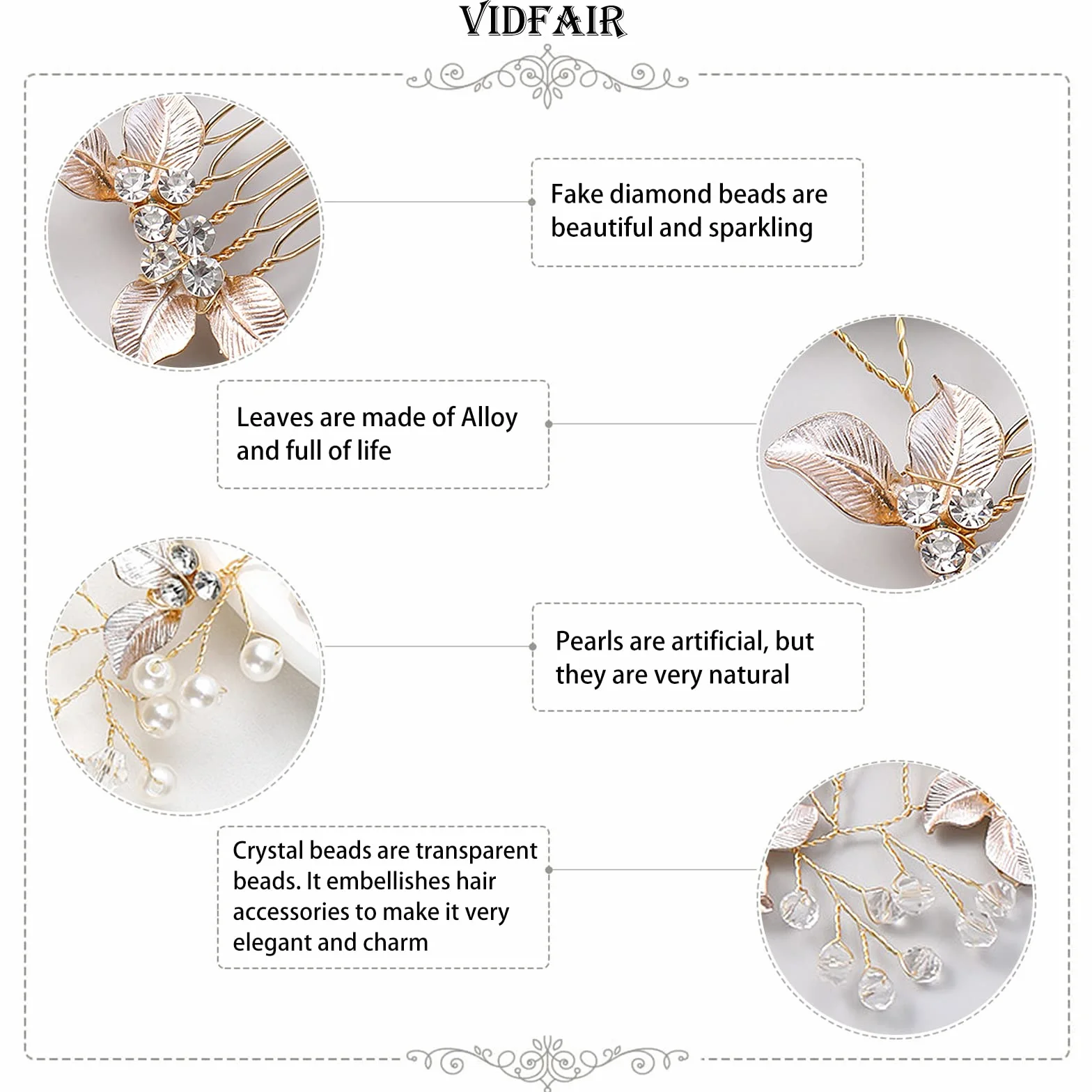 Haarschmuck Hochzeit für Bräute, Gold Blatt Perle Kristall Brautkamm Hochzeits Haarschmuck Vintage Brautschmuck Braut Haarband für Frauen und Mädchen