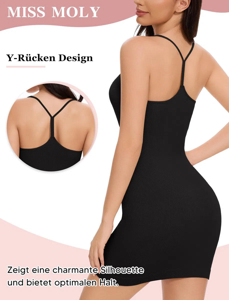 MISS MOLY Miederkleid für Damen Nahtlose Shapewear Kleid Sexy Unterkleid Damen Shaping Full Slips Figurformende Unterröcke mit Y-Förmiger Rücken Body Shaper Kleid
