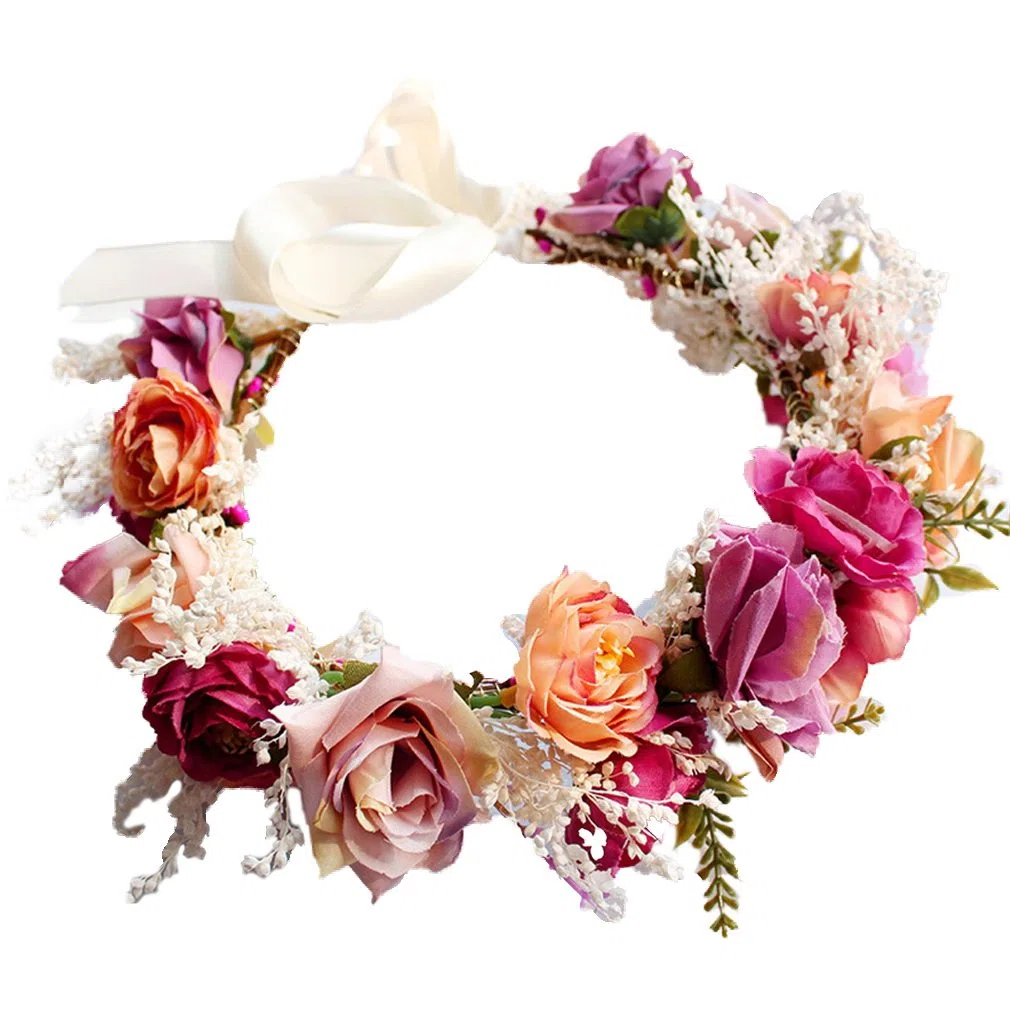YAZILIND Hochzeit Blumenkranz Krone für Brautjungfer, Rose Blumenkopf tragen mit Band, Photo Requisiten.