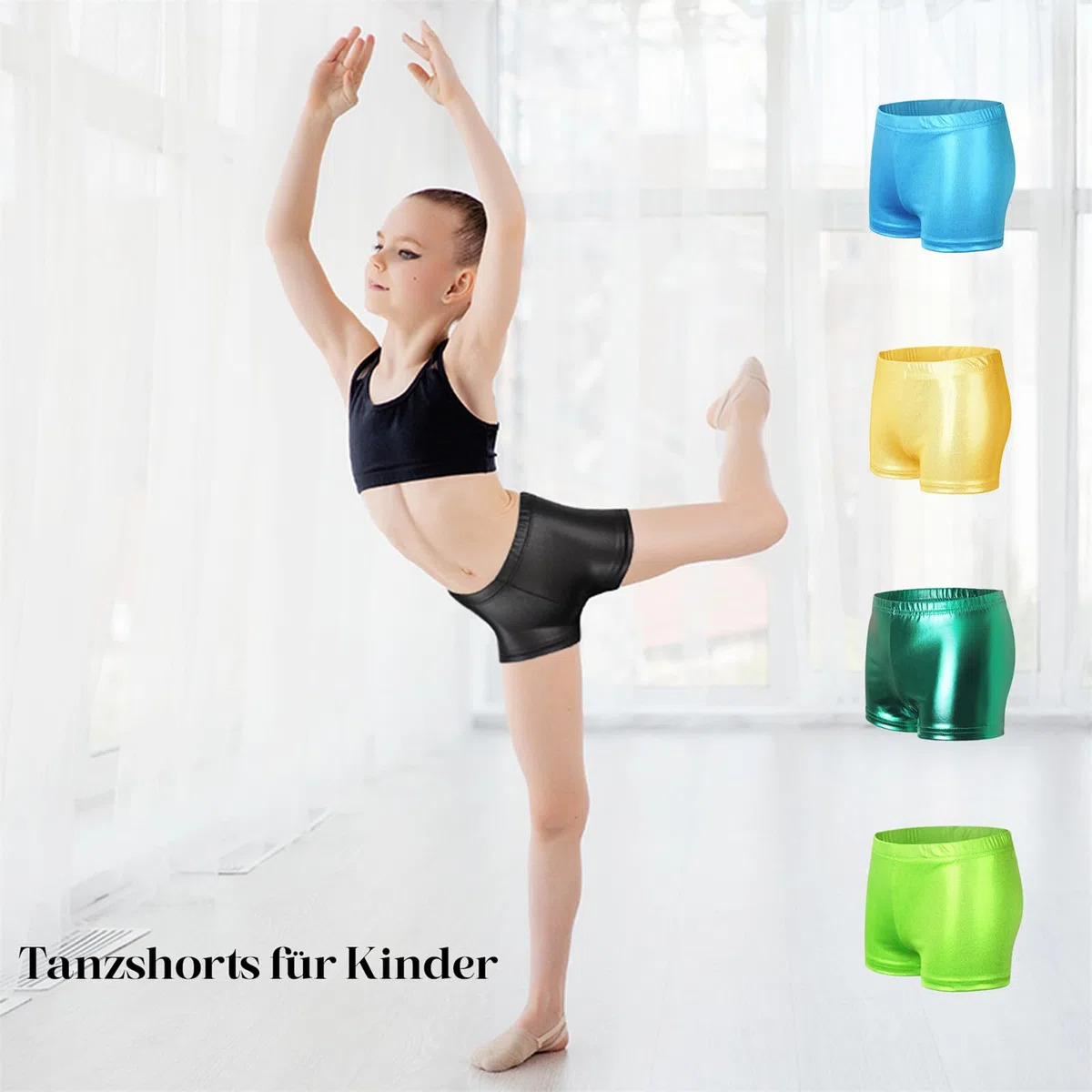 Mädchen Elastische Taille Glänzend Metallic Tanz Shorts Kinder Ballett Athletic Fitness Hotpants Skinny für Performances Kostüm