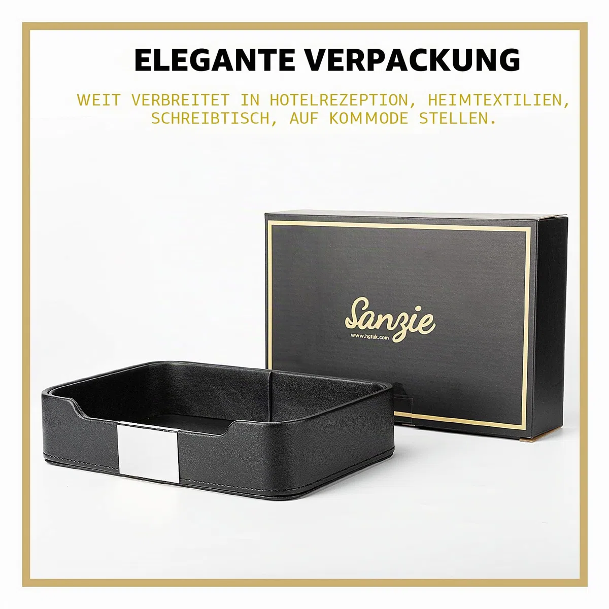 SANZIE Luxuriöses Lederschale Schlüsselschale Aufbewahrung Schlüsselablage Organizer Ablage Tablett Schale für Schlüssel, Flur zu halten Schmuck, Uhren, Brieftasche (Metallversilbert, Schwarz)