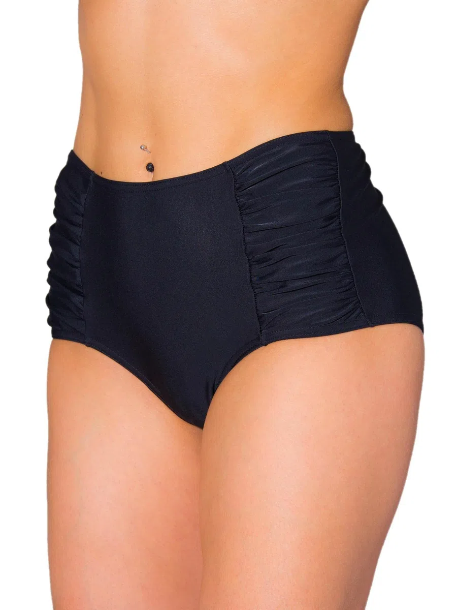 Aquarti Bikinihose Damen mit Hoher Taille und Raffung – Klassische Bikinihosen für Damen in Uni-Farben