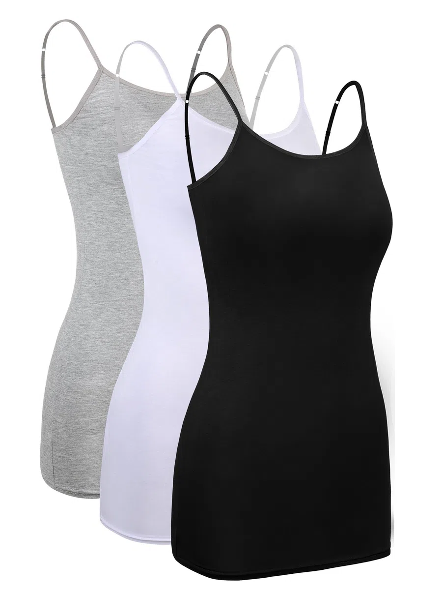 WILLBOND 3 Pieces Women Basic Long Tanks Adjustable Spaghetti Strap Camisole Top