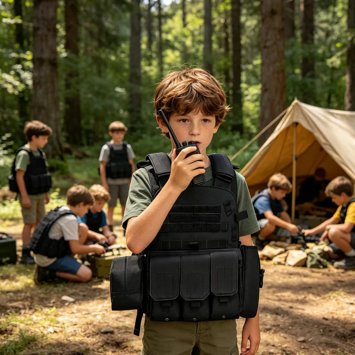 Airsoft-Weste Für Kinder, Taktisches Schutzdesign, 45 X 35 Cm, Paintball-Schutzwestenausrüstung, Schützende Kampfausrüstung Mit Mehreren Taschen, Verstellbare Passform, Für Paintball-Cosplay, Outdoor-