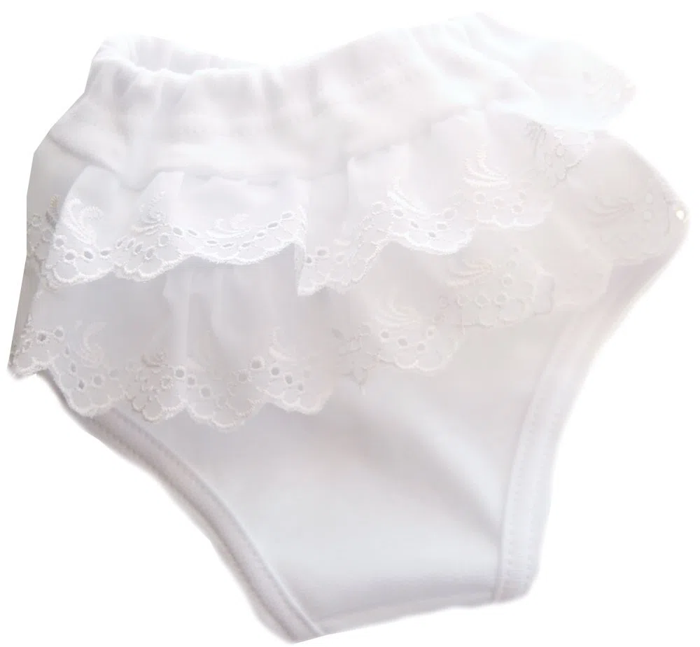 Baby Höschen mit Rüschen in Weiß – Festliche Unterhose für Mädchen – Elegante Frilly Unterwäsche für Taufe Hochzeiten und besondere Anlässe – Weich elastisch und hautfreundlich