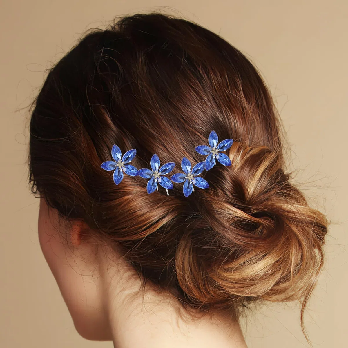 minkissy 4 Stück Blaue Haarnadeln Für Die Hochzeit U-förmige Haarstäbchen Haargabelnadel Haarklammern Zur Hochzeit Chignon-nadel Blumenhaarstab Legierung Braut Koreanische Version Haarteil