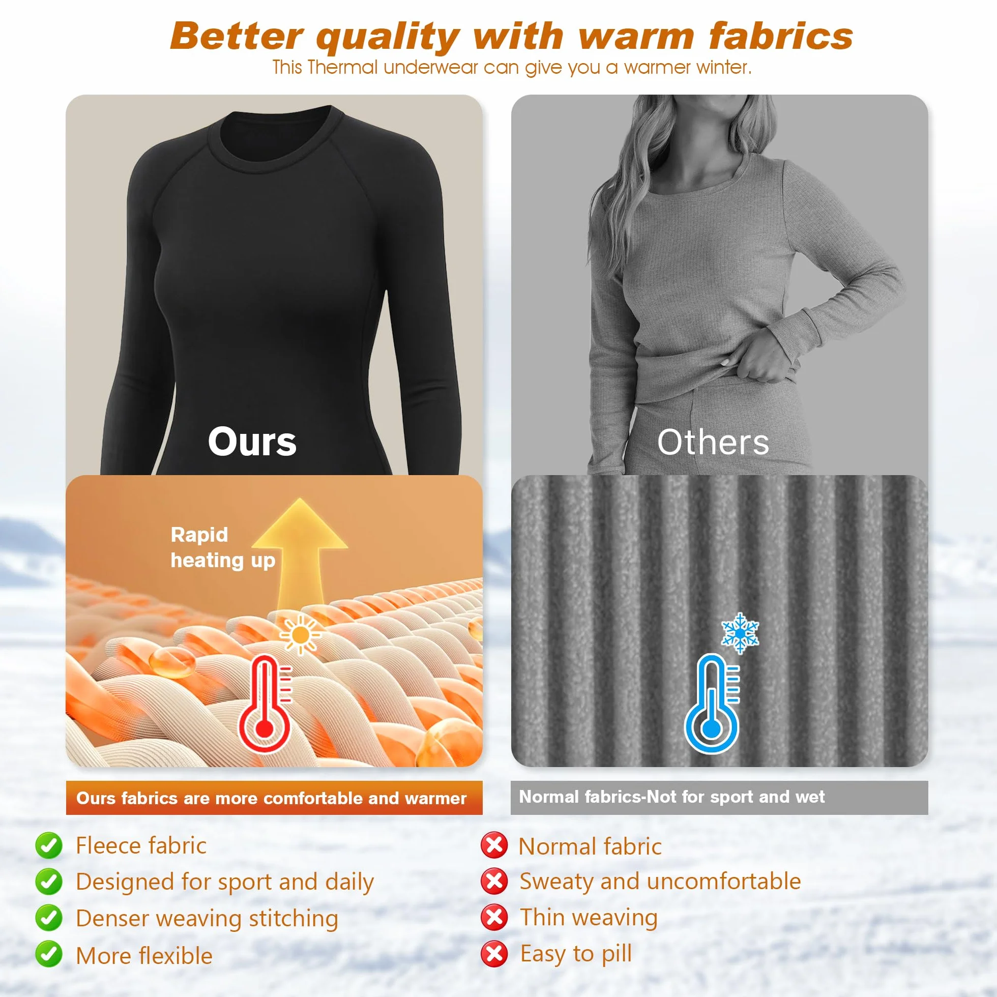 Thermounterwäsche Damen Skiunterwäsche Set Winter Schwarz Weiß Funktionsunterwäsche Thermo Unterwäsche Ski Damen Extra Warm Atmungsaktive Thermowäsche mit Thermounterhose Thermounterhemd Langarm