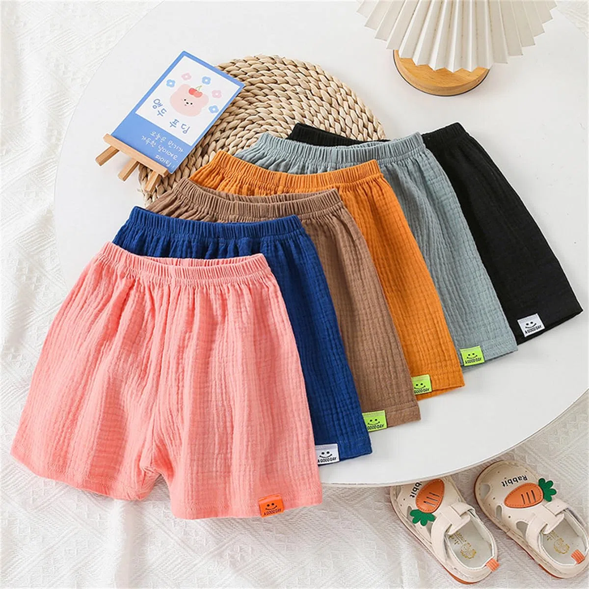 3er Pack Baby Kinder Jungen Mädchen Baumwolle Leinen Shorts Sommer Musselin Kurz Hose 1-11 Jahre Sommerhose Leichte Atmungsaktive Einfarbige Lässige Kurze Hosen Gr. 80/86/98/104/116/128/134/146