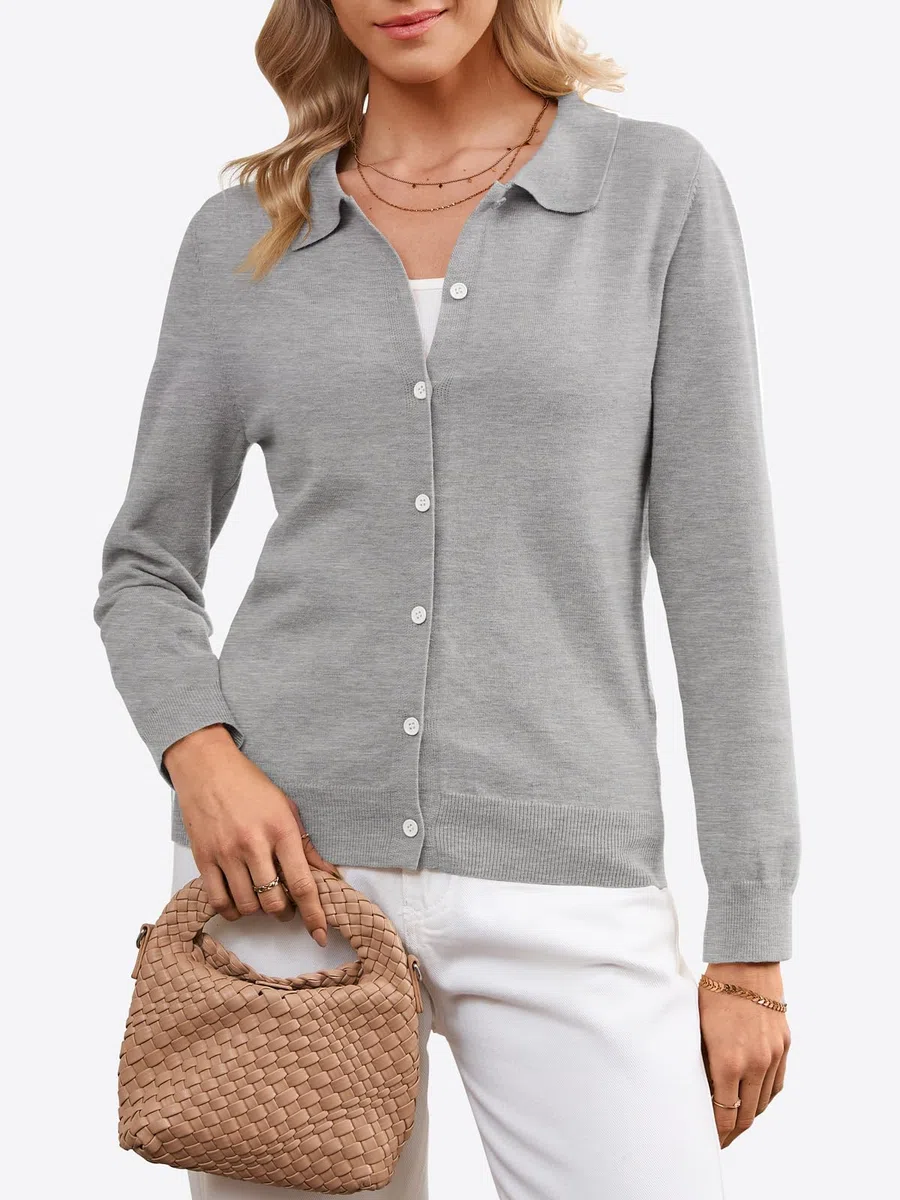 Cicy Bell Strickjacke Damen Kurz Leichte Langarm Cardigan Dünne Elegant Rundhals Tops Casual Basic Strickweste Knopfleiste Pullover
