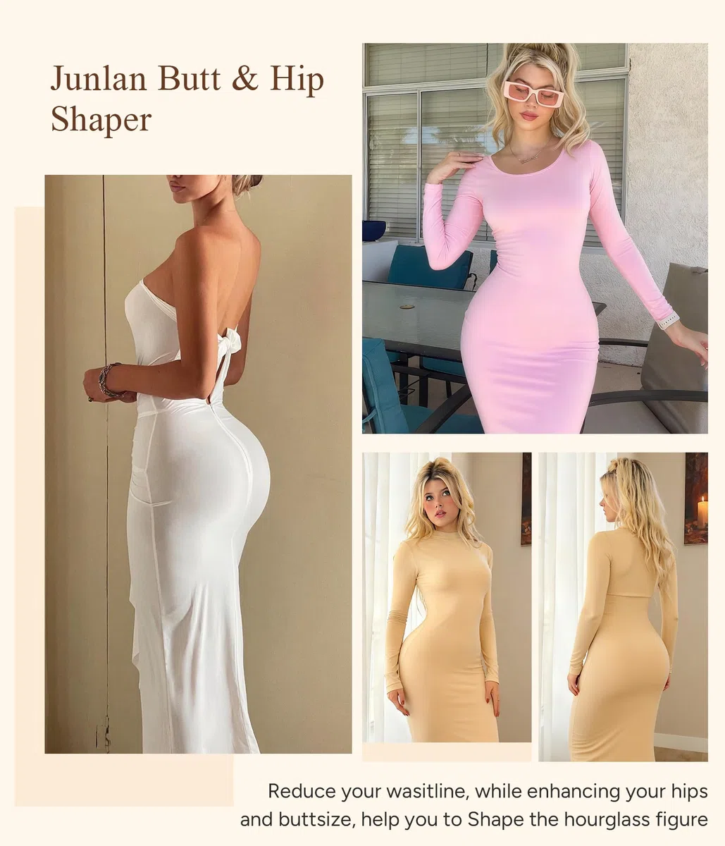 Junlan Damen Push Up Unterhose mit Po Butt Lifter & Hip Enhancer, Shapewear Bauchweg Hohe Taille, Gepolsterte Miederhose mit Hüftpolster, Nahtlose Radlerhose Figurformend