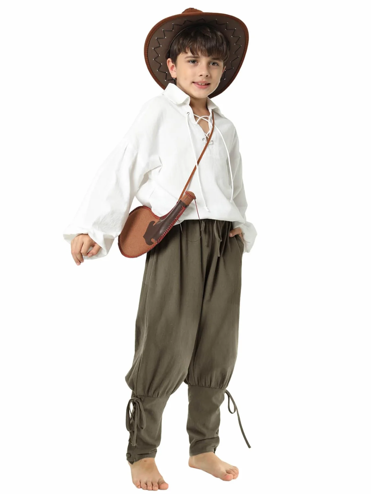 Haloumoning Jungen Mittelalter Hose Kinder Schnürhose Cosplay Renaissance Steampunk Wikinger Freizeithose