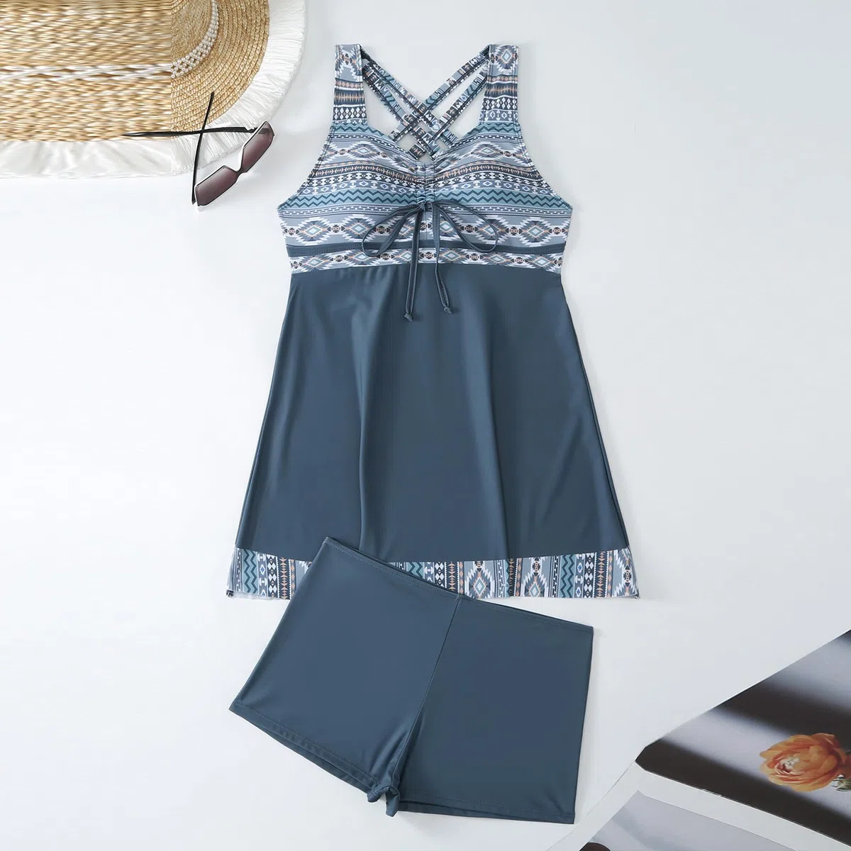 Tankini Damen Bauchweg Große Größen Badeanzug Tankinis Set Mit Shorts Freizeit Elegant Bademode Zweiteiler Badeanzüge Gepolsterter BH ohne Stahl Tankini Oberteil mit Badeshorts