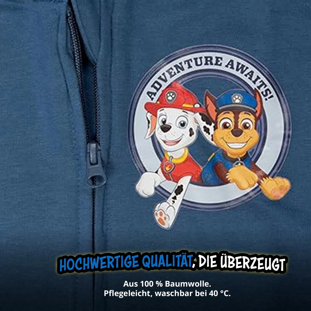 United Labels Paw Patrol Sweatjacke mit Kapuze für Jungen, Blau, Adventure, Kapuzenpullover mit Reißverschluss, Hoodie Kapuzenjacke für Kinder