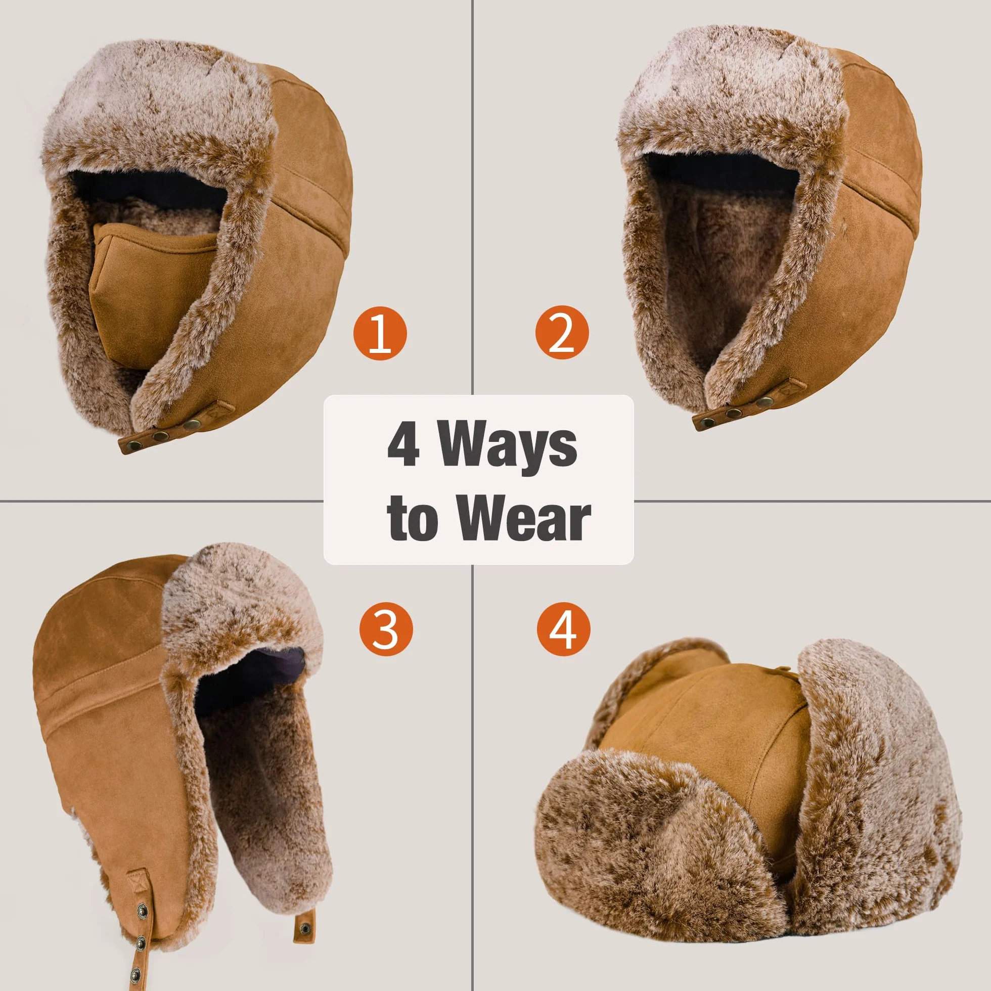Unigear Wintermütze mit Ohrenklappen, Unisex Warme Schneedichte Fliegermütze Kunstfellmütze mit Winddichte Abnehmbarer Gesichtsmaske für Skifahren, Schlittschuhlaufen und andere Outdoor-Aktivitäten