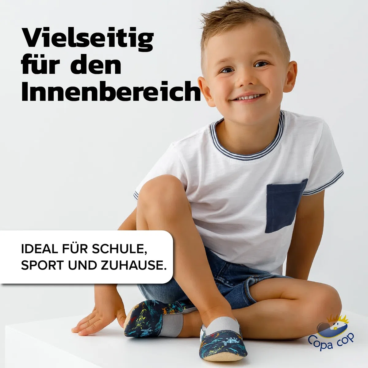 Turnschläppchen Jungen – Gymnastikschuhe Jungen aus 100% Baumwolle – rutschfeste Hausschuhe Kinder extrabreit mit Elastischem Einsatz und Gummisohle