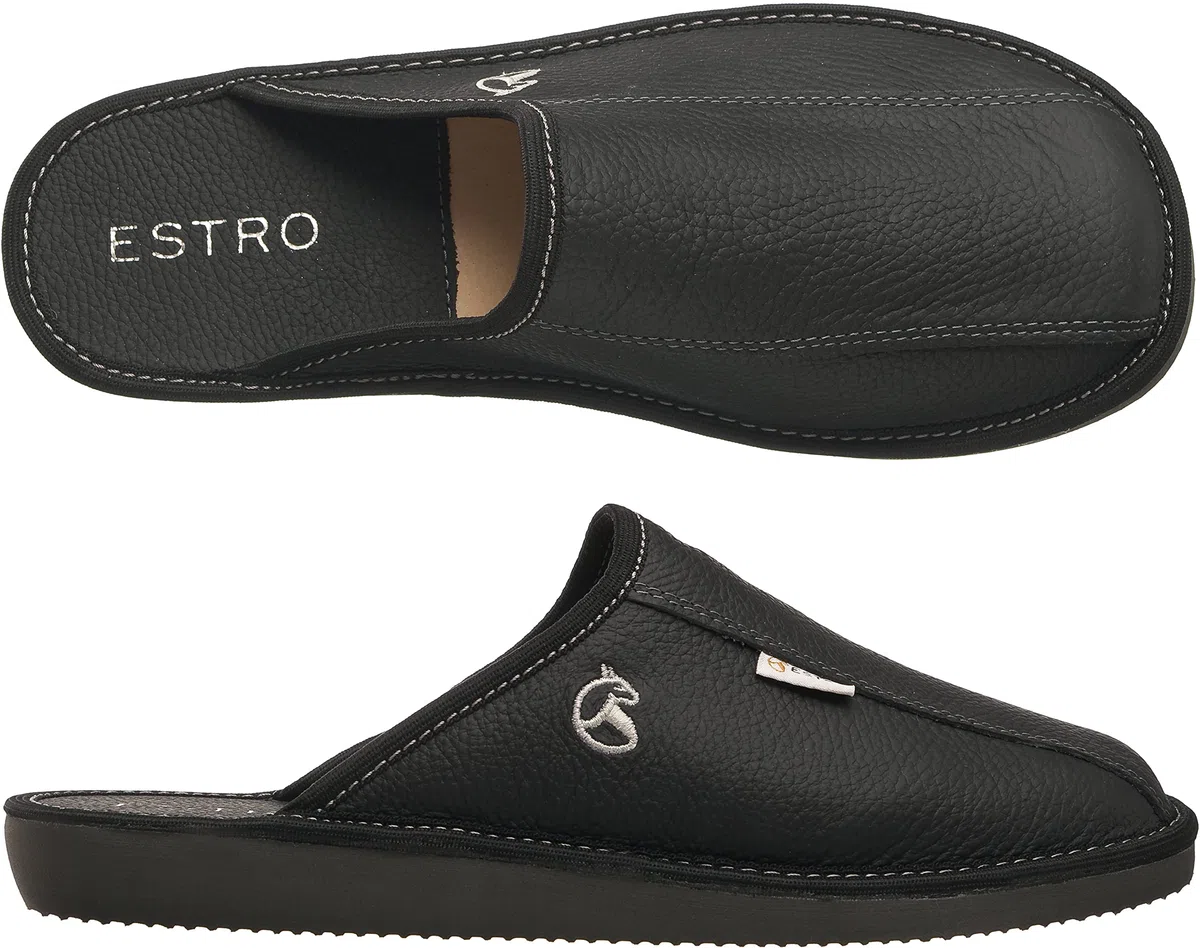 Estro Hausschuhe Herren Leder Herrenhausschuhe - Hausschuh Männer Pantoffel Pantoffeln Pantoletten Slipper Mann