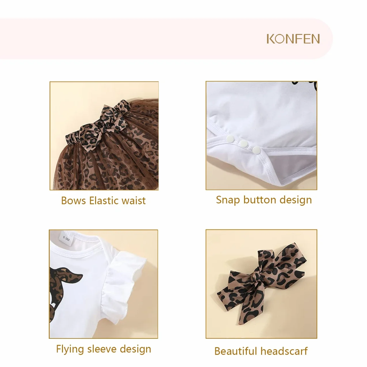 Baby Kleidung Mädchen Sommer Outfit, T-Shirt Rüschen Kurzarm Top + Leopardenmuster Netz Rock + Stirnband 3tlg Neugeborenen Set Bekleidungsset Babykleidung Set für 0-24 Monate