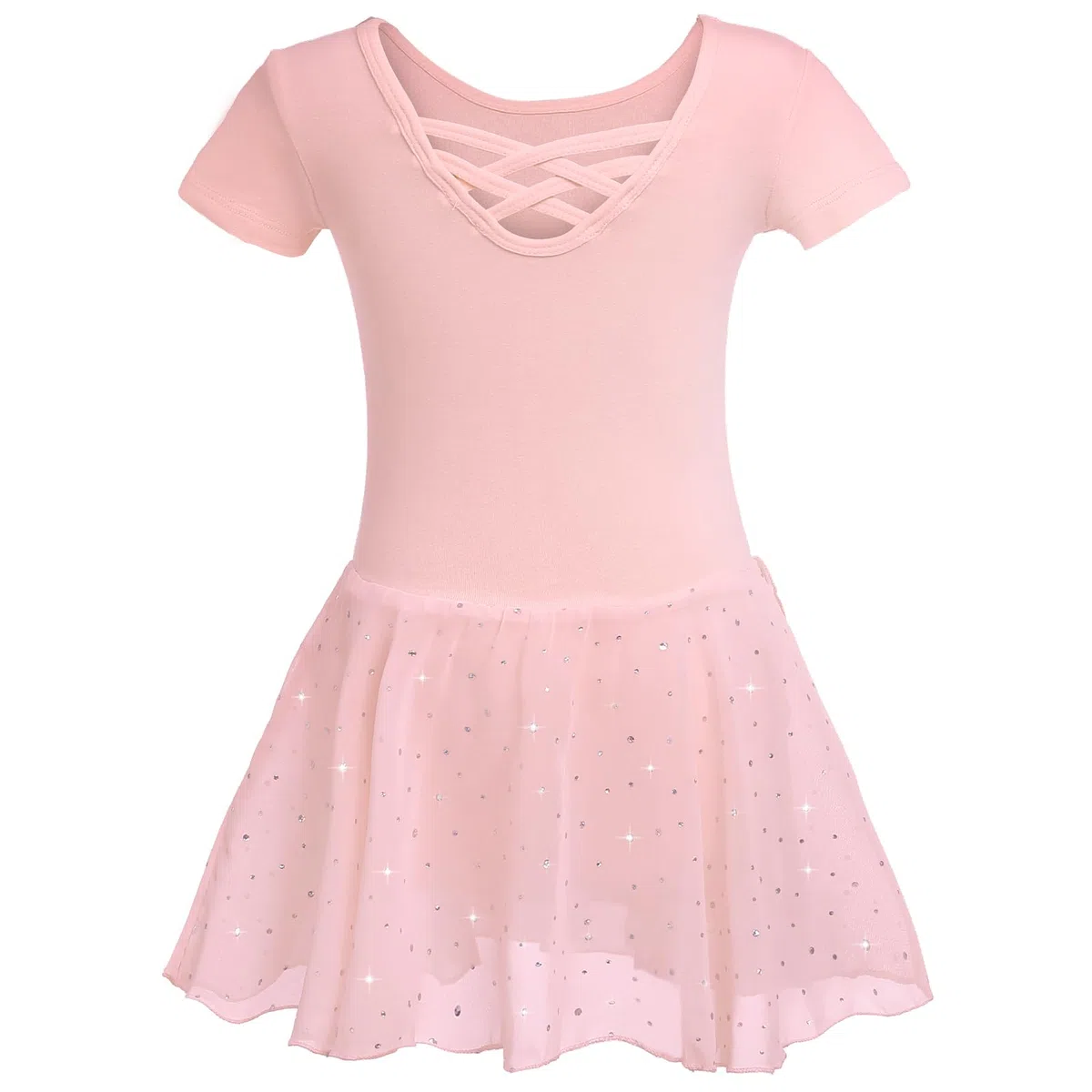 Kinder Ballettkleidung Mädchen Ballettkleid Baumwolle Kurzarm Ballettanzug Mädchen Tanzkleid Balletttrikot mit Glitzerndes Chiffon Rock Tütü 2-11 Jahre