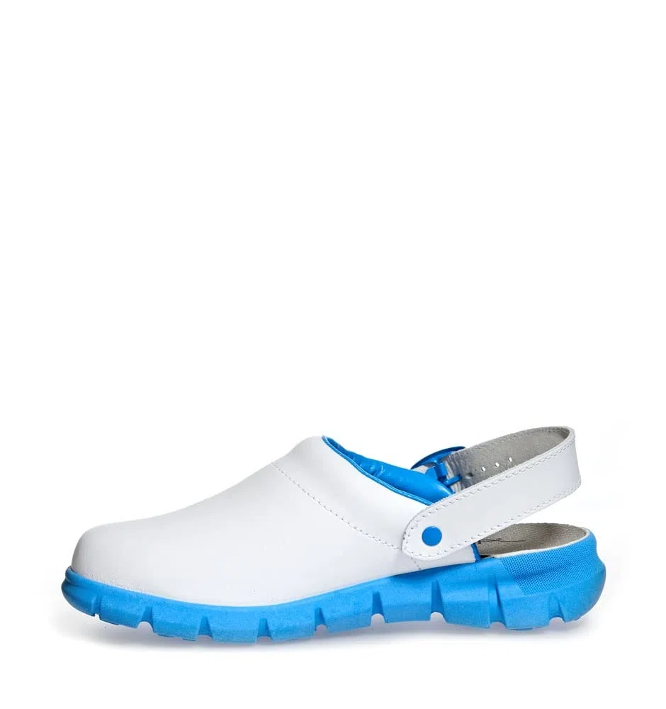 ABEBA 37312 ESD Arbeitsschuhe Dynamic Clogs weiß blau mit ESD-Kennzeichnung in Größe 42, 37312-42