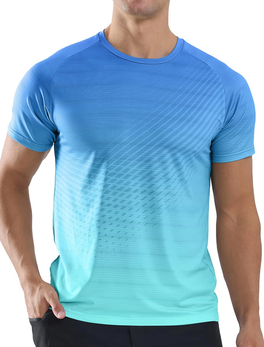 Sport Tshirts Herren Trainingsshirt Atmungsaktiv Laufshirt Funktionsshirt Kurzarm Sportshirt Schnelltrocknend Gym Shirt Farbverlauf Fitness Running Tops