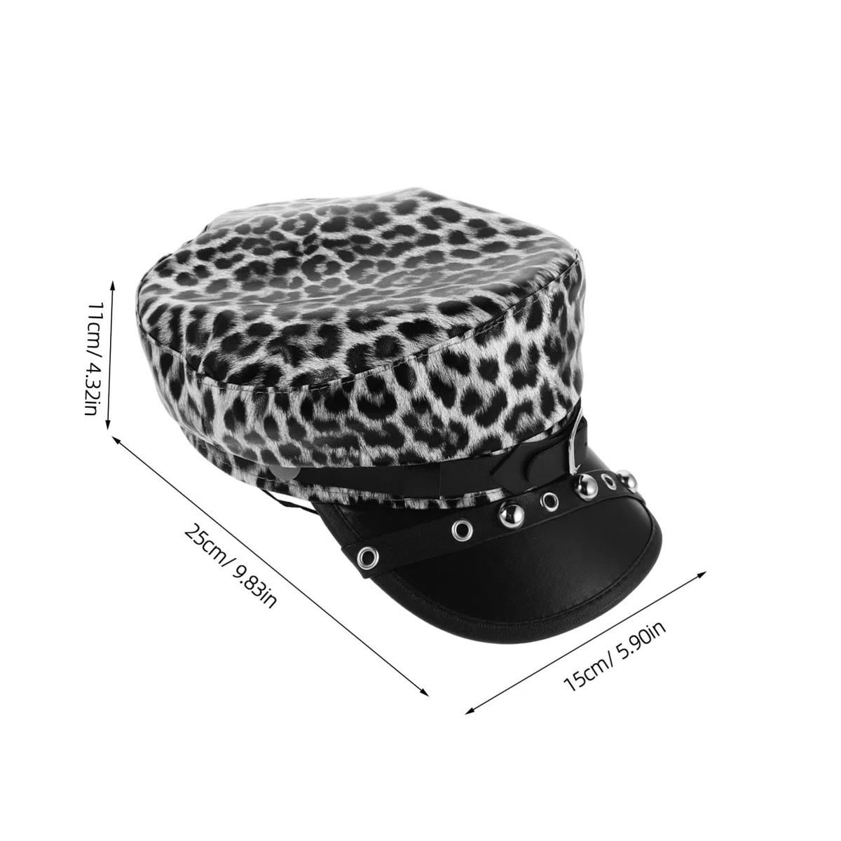 COLLBATH Leopard Print Punk Beret Cap Damen Pu-Leder Flat Top Newsboy Mütze Künstler Stil Vielseitig Winter Streetwear