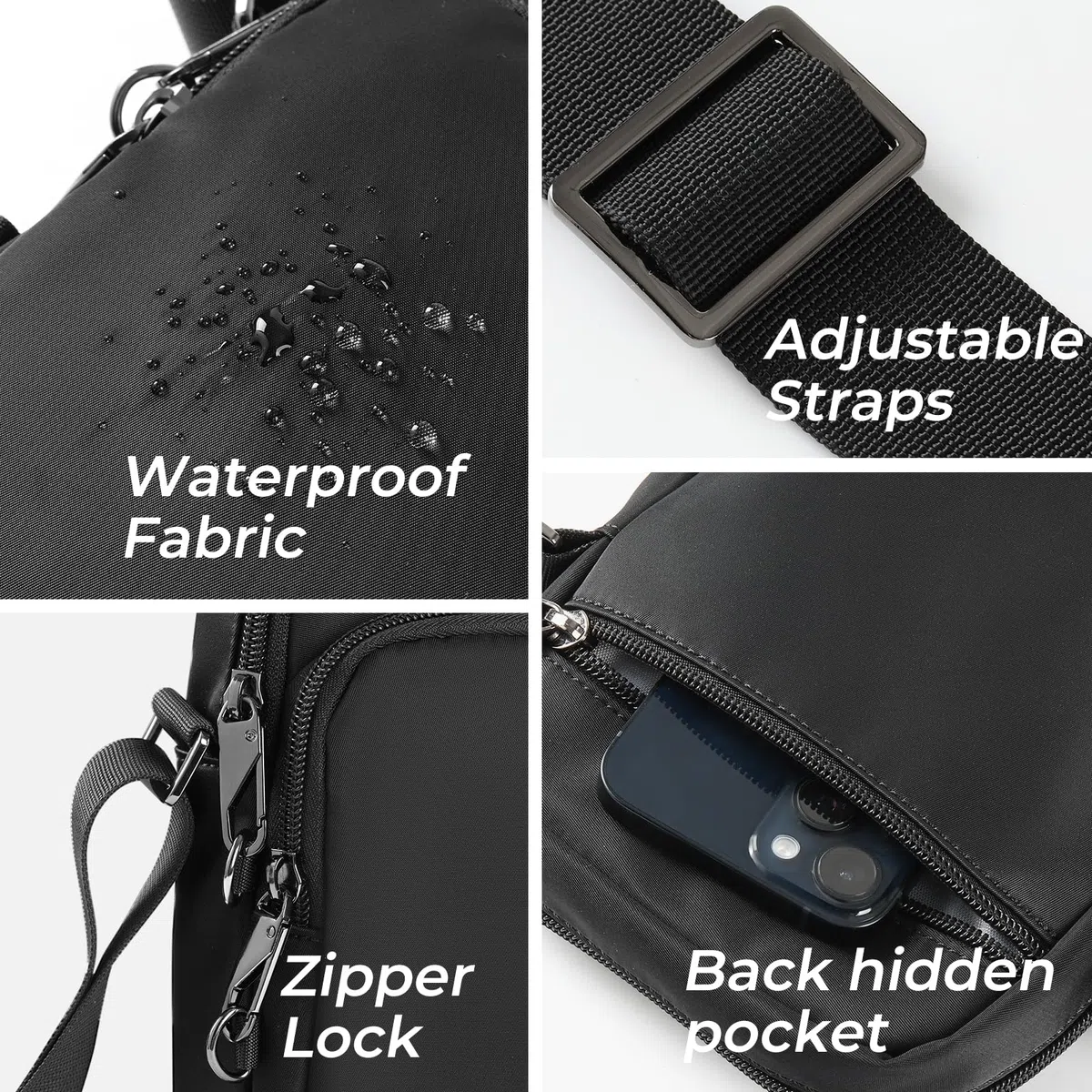 BROADREAM Anti Diebstahl Umhängetasche - Schultertasche mit Reißverschluss Lock & RFID-Blockierung, Wasserdicht Brusttasche Chest Crossbody Bag Herren Damen Tägliches Leben Reise