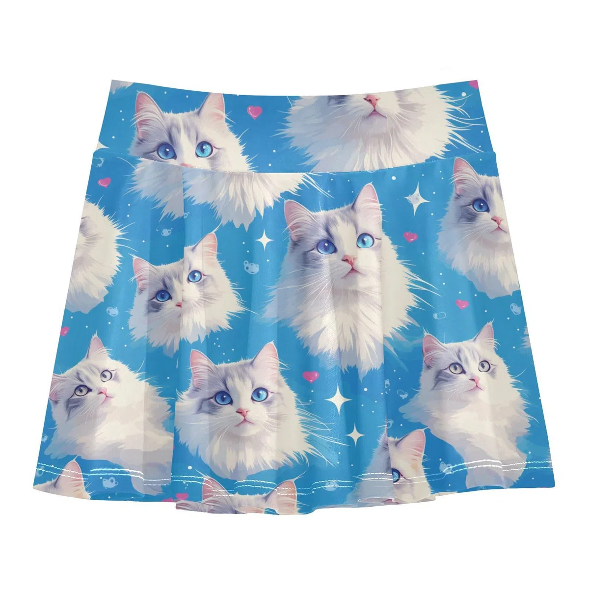 Tennisrock mit niedlichem Katzengesicht, für Mädchen, mit integrierten Shorts, Faltenrock für kleine Mädchen und Jugendliche, Blau