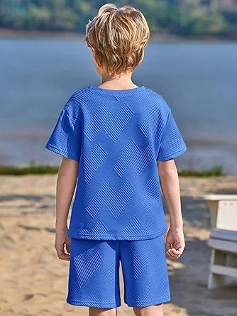 Haloumoning Jungen Bekleidungssets Sommer Einfarbig Kurzarm T-Shirt mit Elastisch Shorts Lässig Kleidung Sets mit Struktur