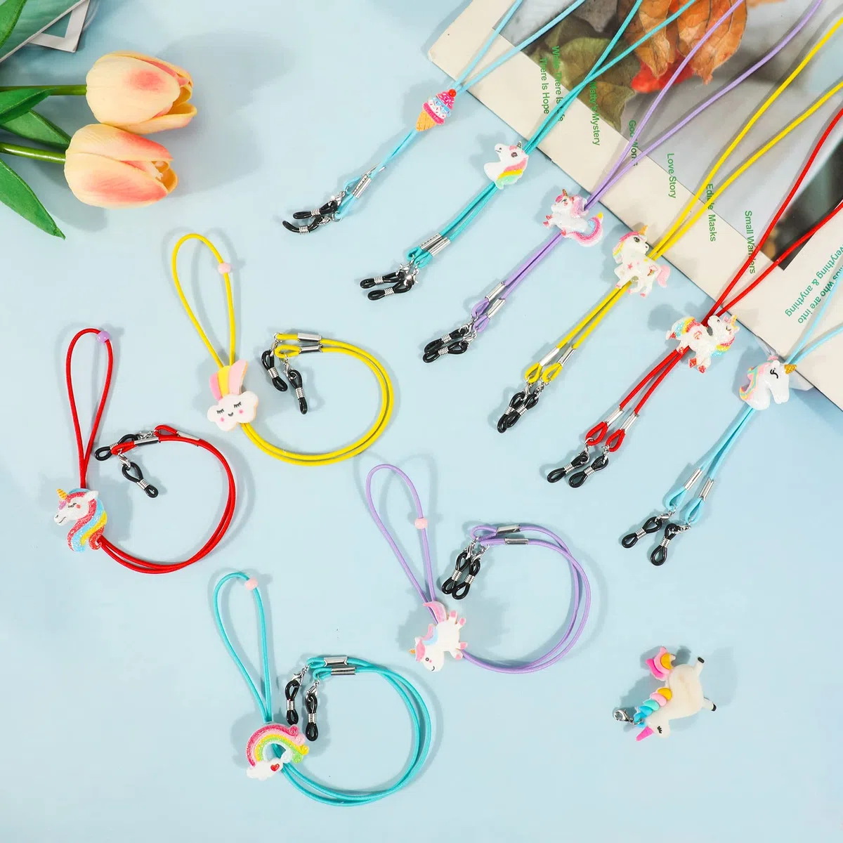 Hifot 10 Stück Kinder Brillenband, Einhorn Maskenband Verstellbar Lanyard Sonnenbrille Brillenschnur Brillenkette Brillenkordel Sport für Mädchen