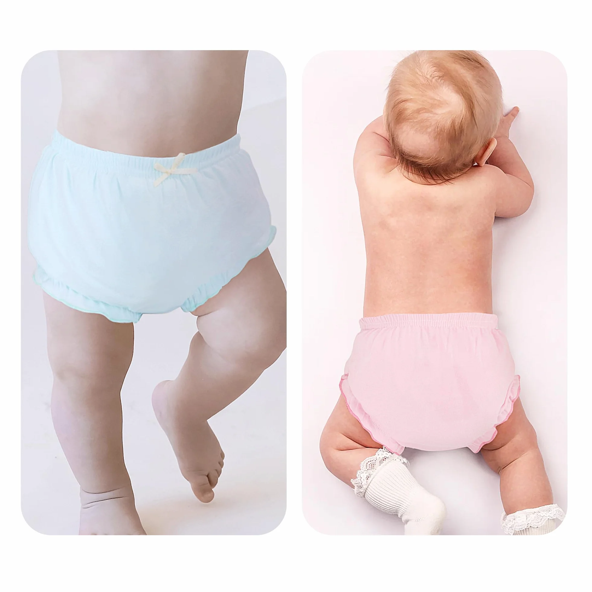 Höschen Packung mit 4 Baby Unterwäsche Kleinkinder Windelhosen Unterwäsch, Komfort Elegant Uni-Farbe mit Prinzessin Rüschen Unterhose Unterwäsche für Baby Mädchen
