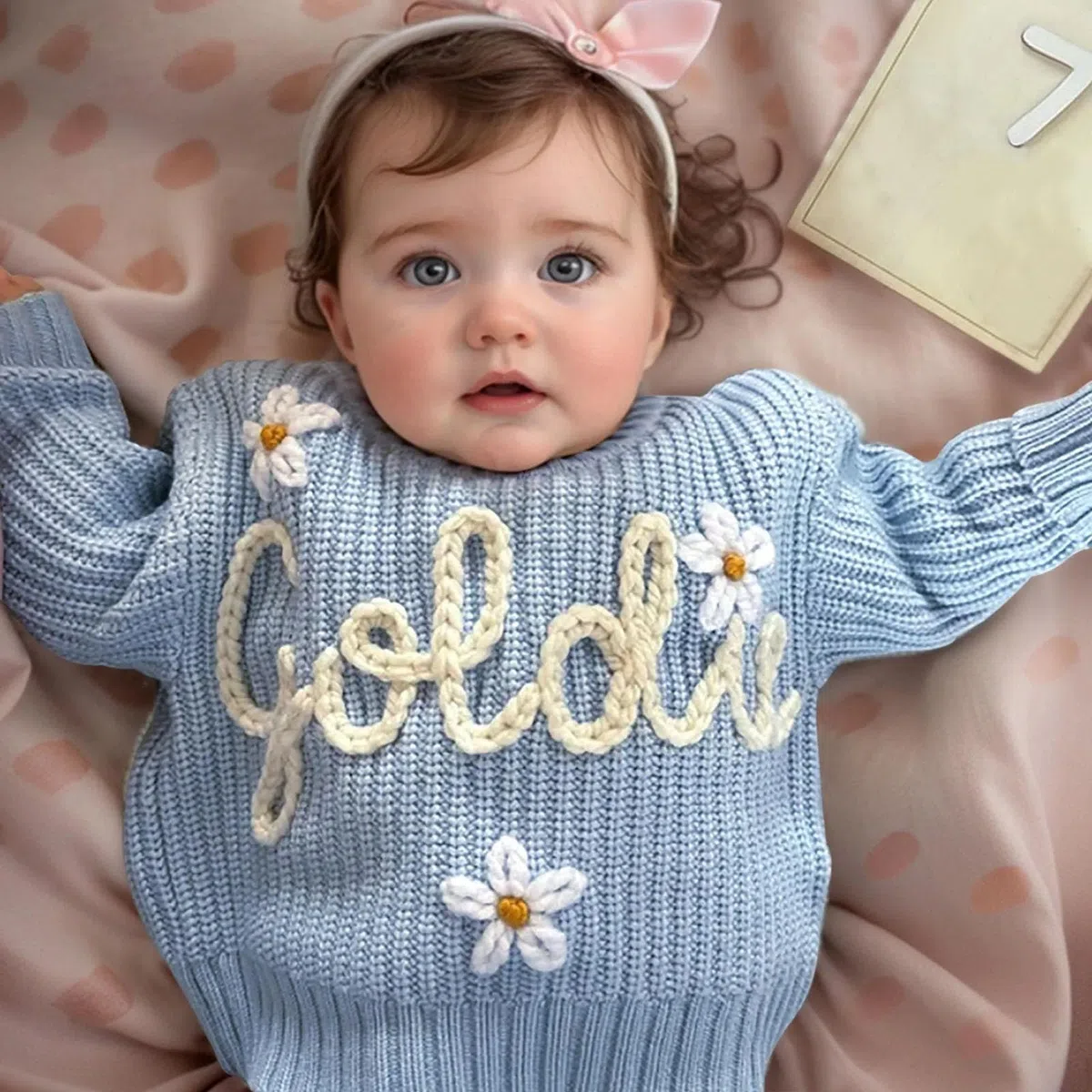 Generisch Handgefertigter Strickpullover Kinder, Pullover Selbst Gestalten mit Gesticktem Namen, Custom Sweater Langarm Rundhalspullover Personalisierte Pulli für Baby, Mädchen, Jungen 0-8 Jahre