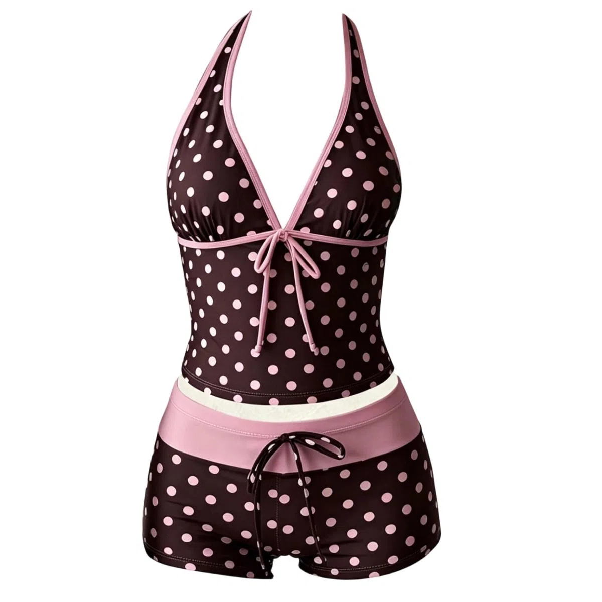 Damen Tankini Set Sexy V Ausschnitt Polka Bikini Sets Retro Bauchweg Zweiteiliger Badeanzug mit Gochgeschnittenem Höschen und Push-up-Oberteil Sommer Elegant Badeanzüge