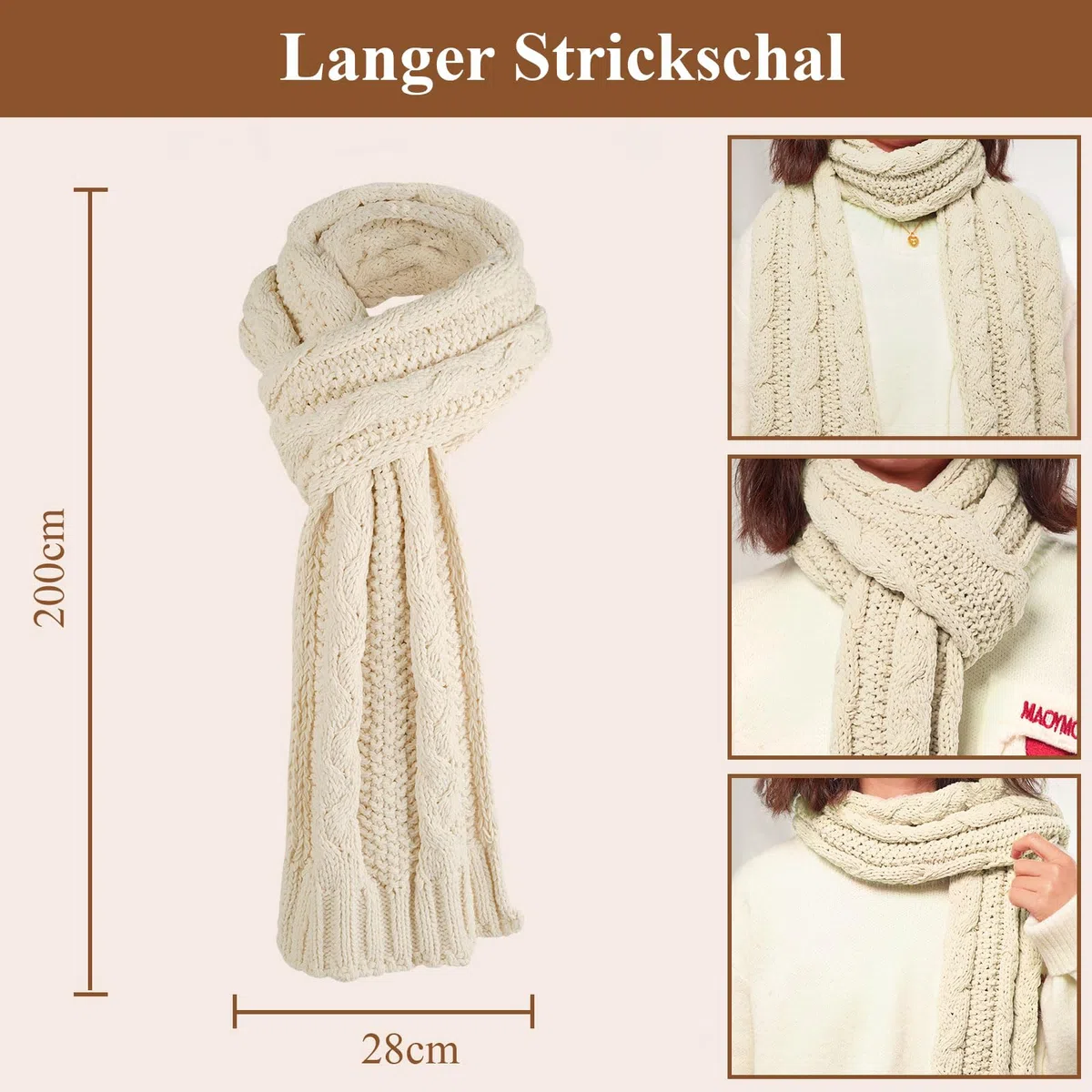 ILovDaisy Mütze, Schal & Handschuh-Sets für Damen Winter, Beanie Gestrickte Wintermütze mit Bommel, Thermo Winterhandschuhe Touchscreen, Warme Kuschelige Schal Winterset