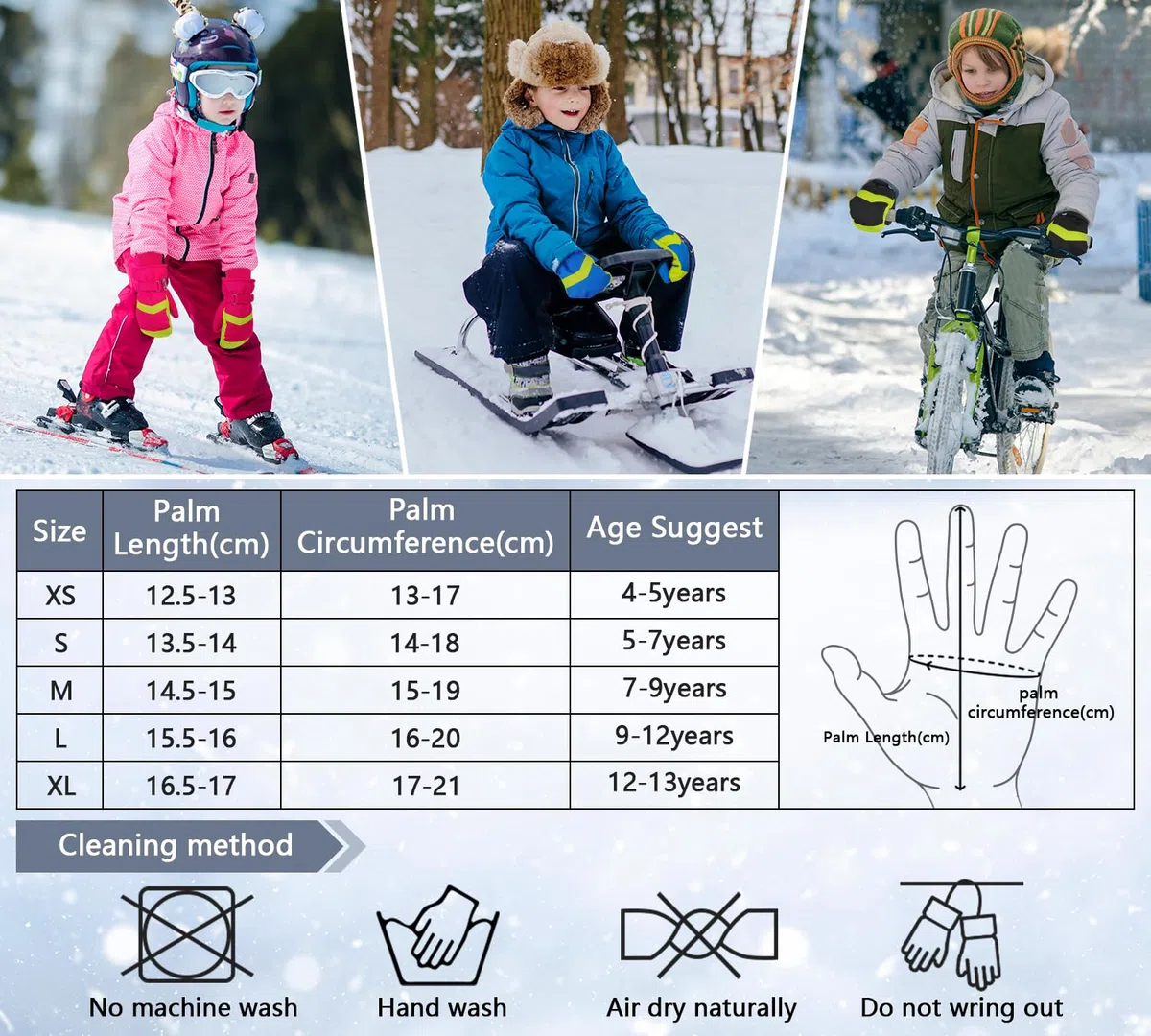 Homord Skihandschuhe Kinder, Wasserdicht Handschuhe Winterhandschuhe für Jungen und Mädchen, Warme Fäustlinge Handschuhe Atmungsaktiv Winter Thinsulate Schneehandschuhe für 4-14 Jahre Kinder