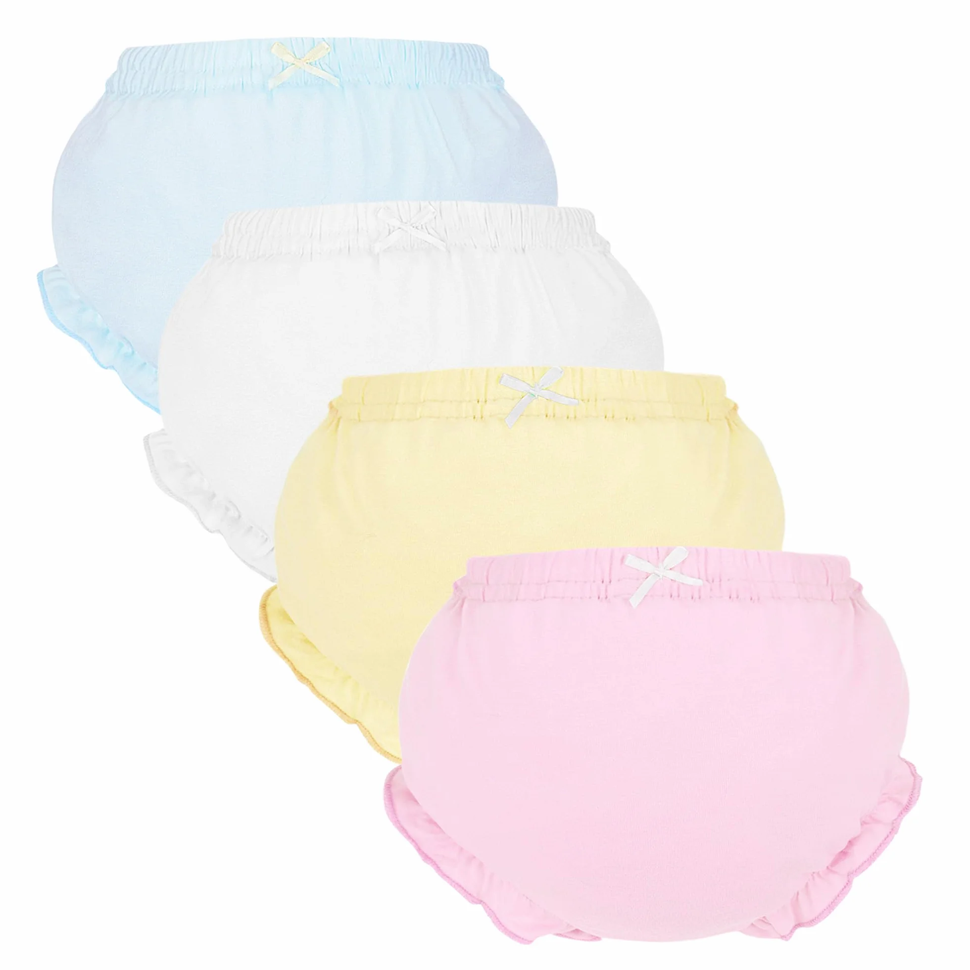 Höschen Packung mit 4 Baby Unterwäsche Kleinkinder Windelhosen Unterwäsch, Komfort Elegant Uni-Farbe mit Prinzessin Rüschen Unterhose Unterwäsche für Baby Mädchen