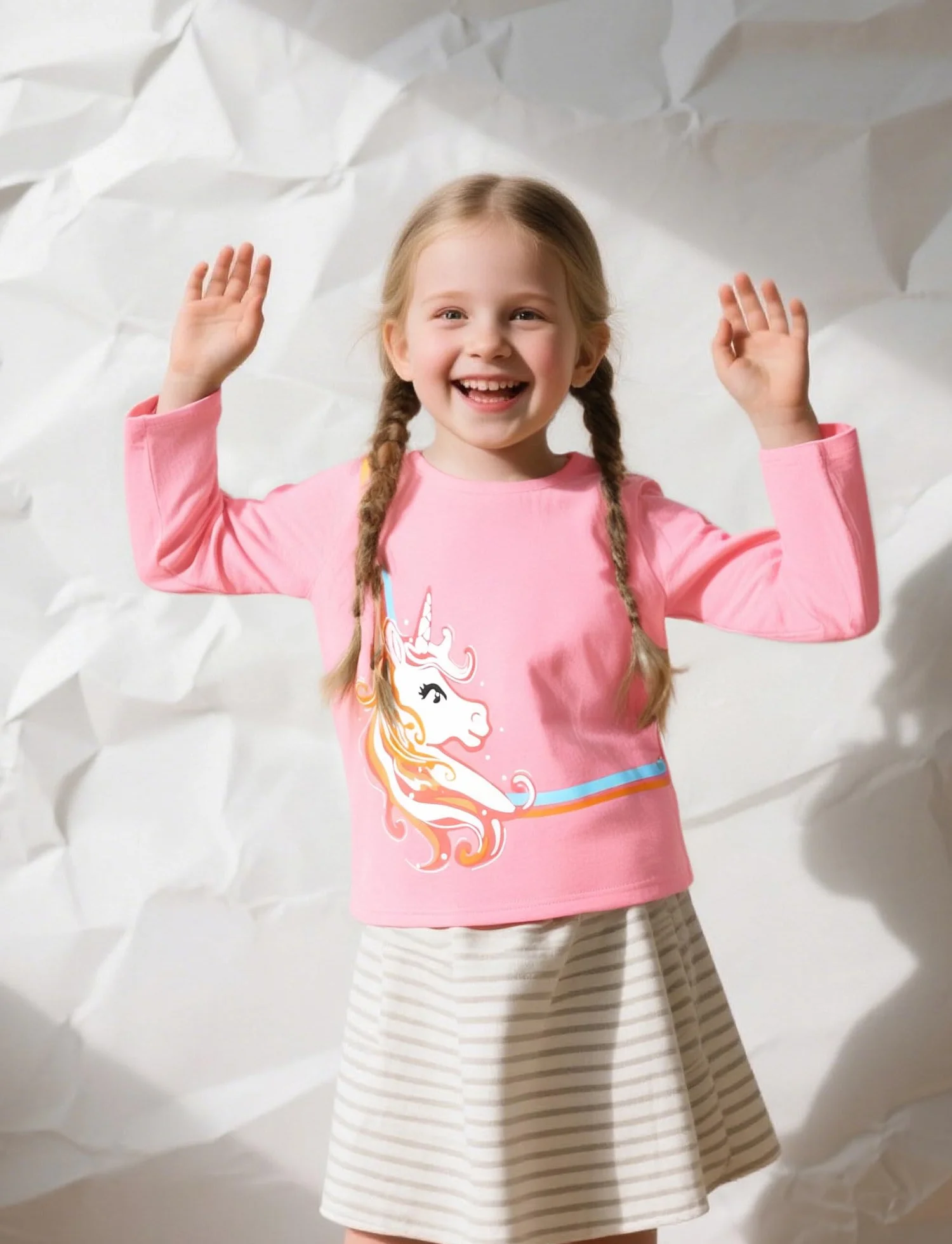 Langarmshirt Mädchen Baumwolle Longsleeve Kinder Mädchen Einhorn Häschen Rundhals Langarm Tops 2er Pack für Kinder 3-8 Jahre Größe 98 104 110 116 122 128