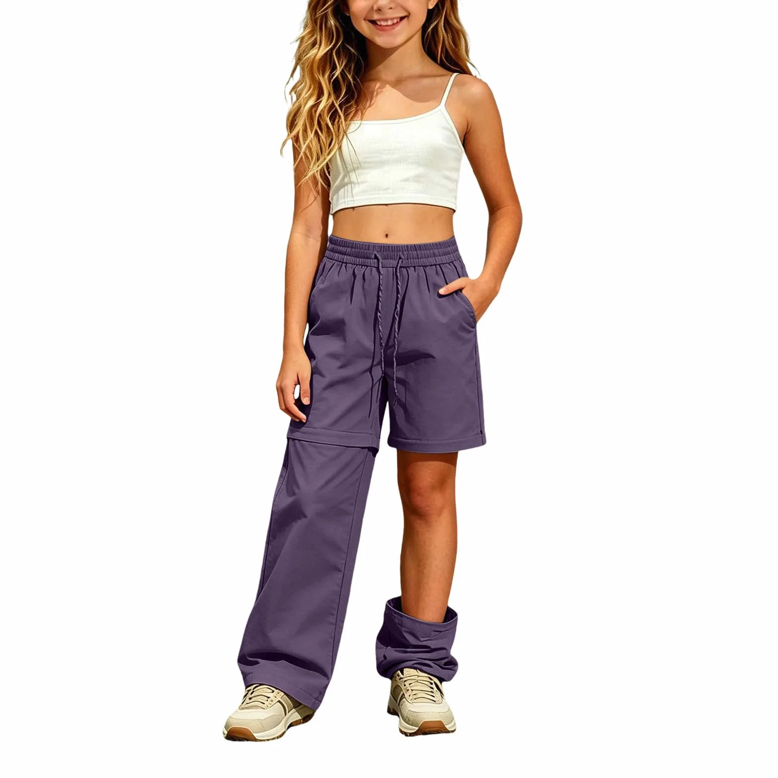 Generisch Wanderhose für Jungen Kinder Mädchen Outdoorhose Trekkinghose Leichte Schnelltrocknende Hose Abnehmbares Hosenbein Cargo Sommer