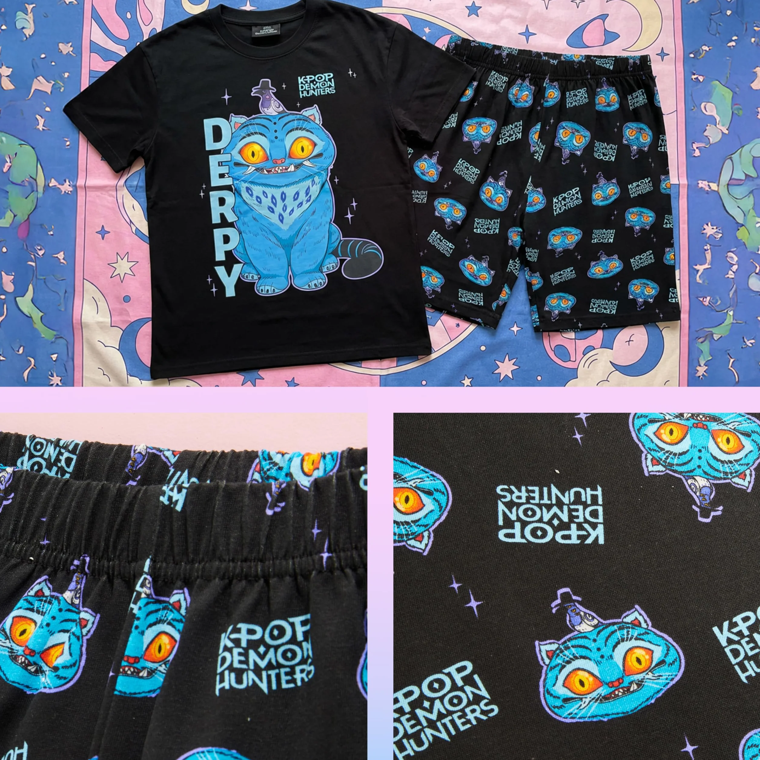 KPop Demon Hunters Schlafanzug Mädchen 116-164cm, 2-Teilig Sommer Pyjama Set mit Kurzarm T-Shirt und Schlafanzug Kurz, Geschenke für Mädchen