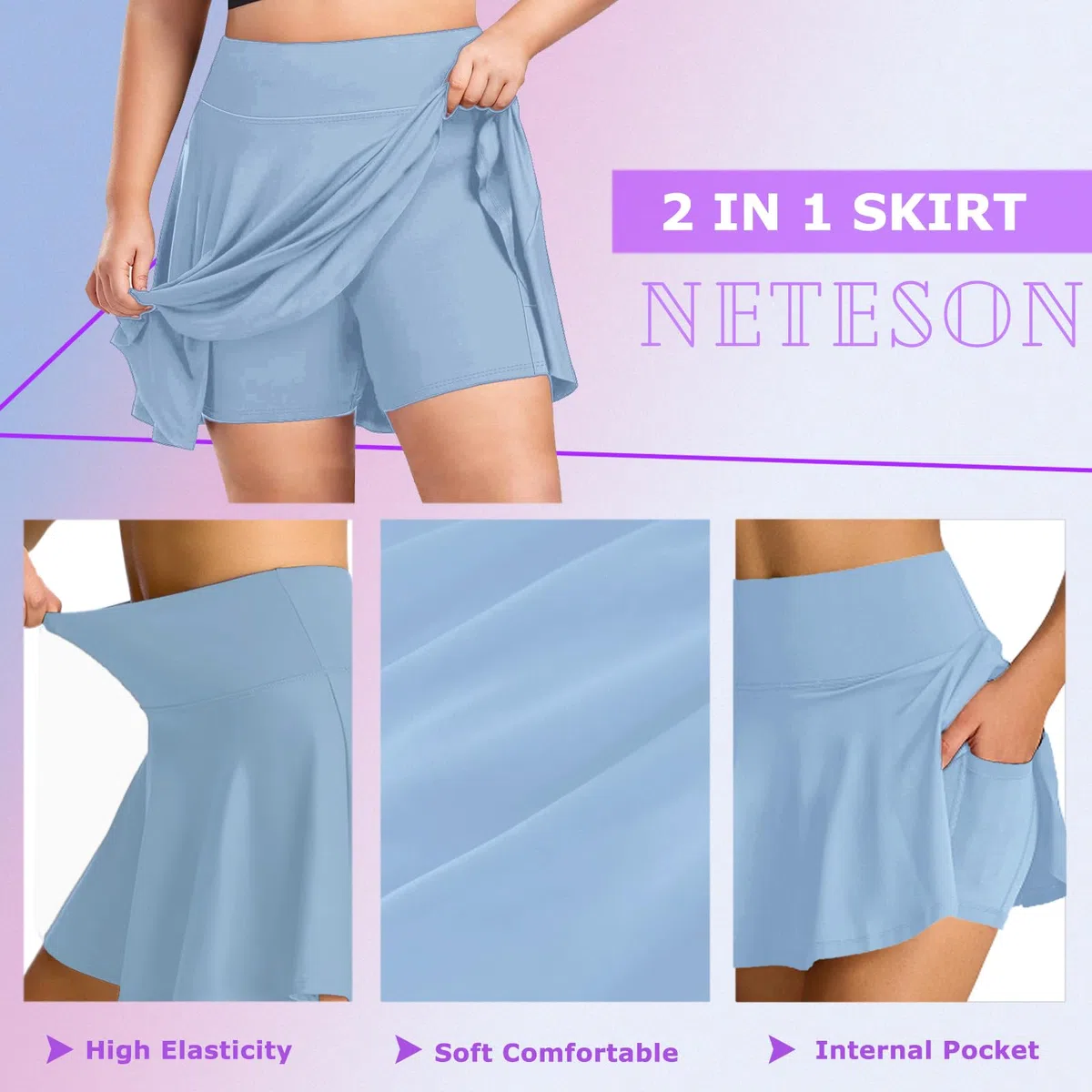 Tennisrock Damen mit Hose Hosenrock Sport Rock Sommer Plissiert Golfrock Tennis Rock Skort mit Taschen Tenniskleid Faltenrock Laufrock Minirock für Fitness Workout Running Radfahren Wandern