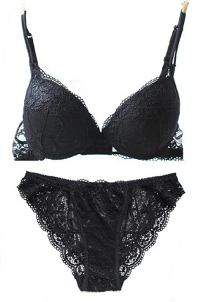 Nanier Damen Sexy Push up BH Set Mit Stickerei