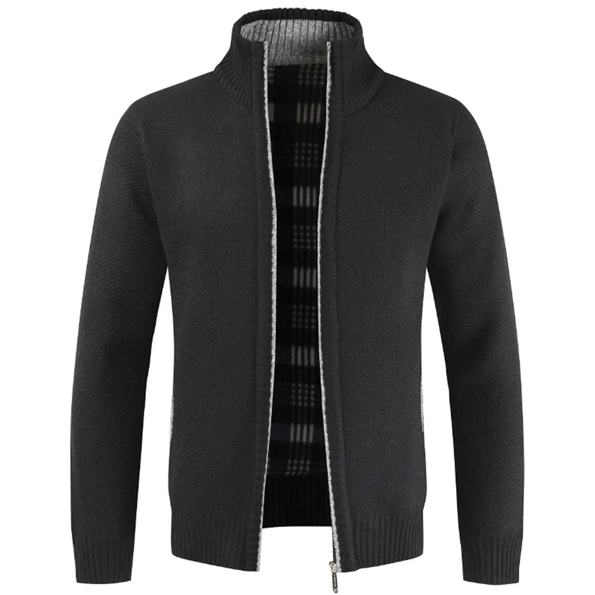 Sliktaa Herren Strickjacke Reissverschluss Cardigan Stehkragen Grobstrick Fleecejacke Warm Sweater Jacke