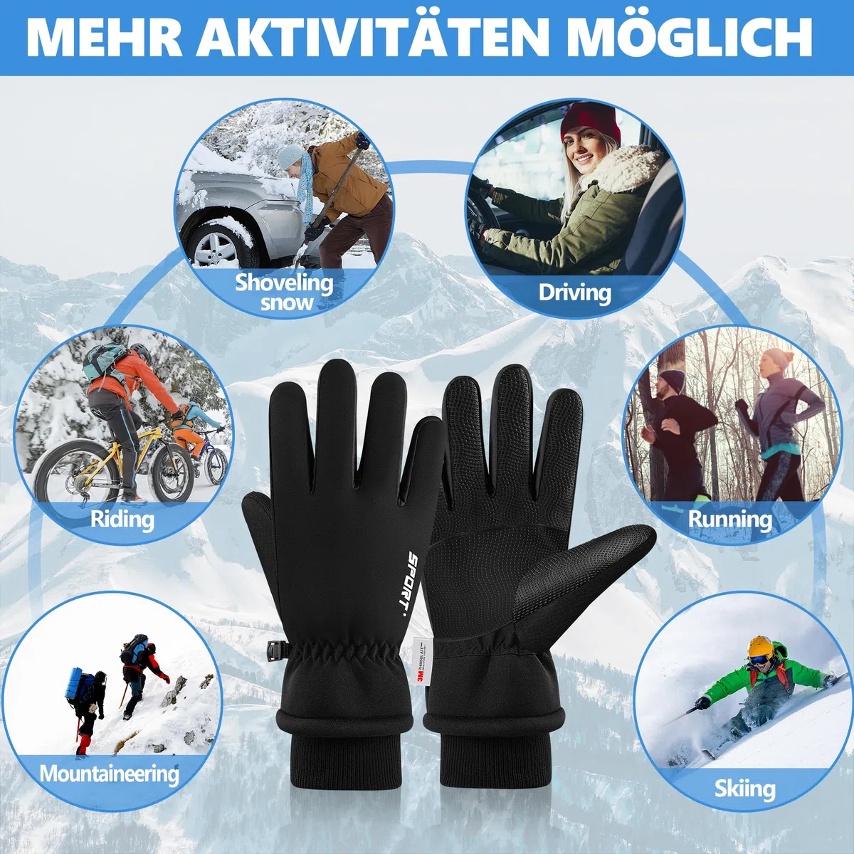 GRGE Sport-Fahrradhandschuhe, Vollfinger, Herren und Damen, Gel-Stoßdämpfung, Fitness-Handschuhe, atmungsaktiv, rutschfest, Fahrradhandschuhe, L
