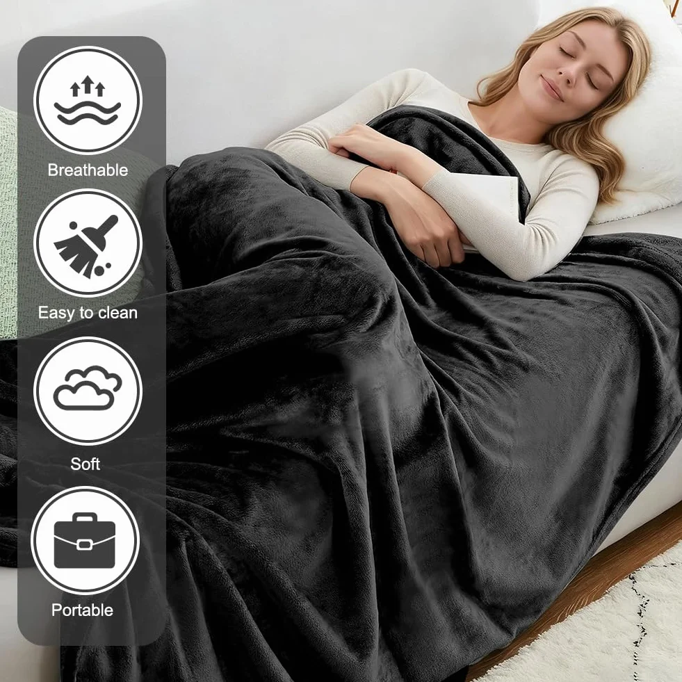 Weiche & Warme Reisedecke für Flugzeug & Auto, Reisedecke Kissen 2 in 1, 152 x 127 cm Weiche Flugzeugdecke, Ultraleichte Kuscheldecke Kompakte Decke für Flugzeug, Auto, Büro, Zuhause (Schwarz)